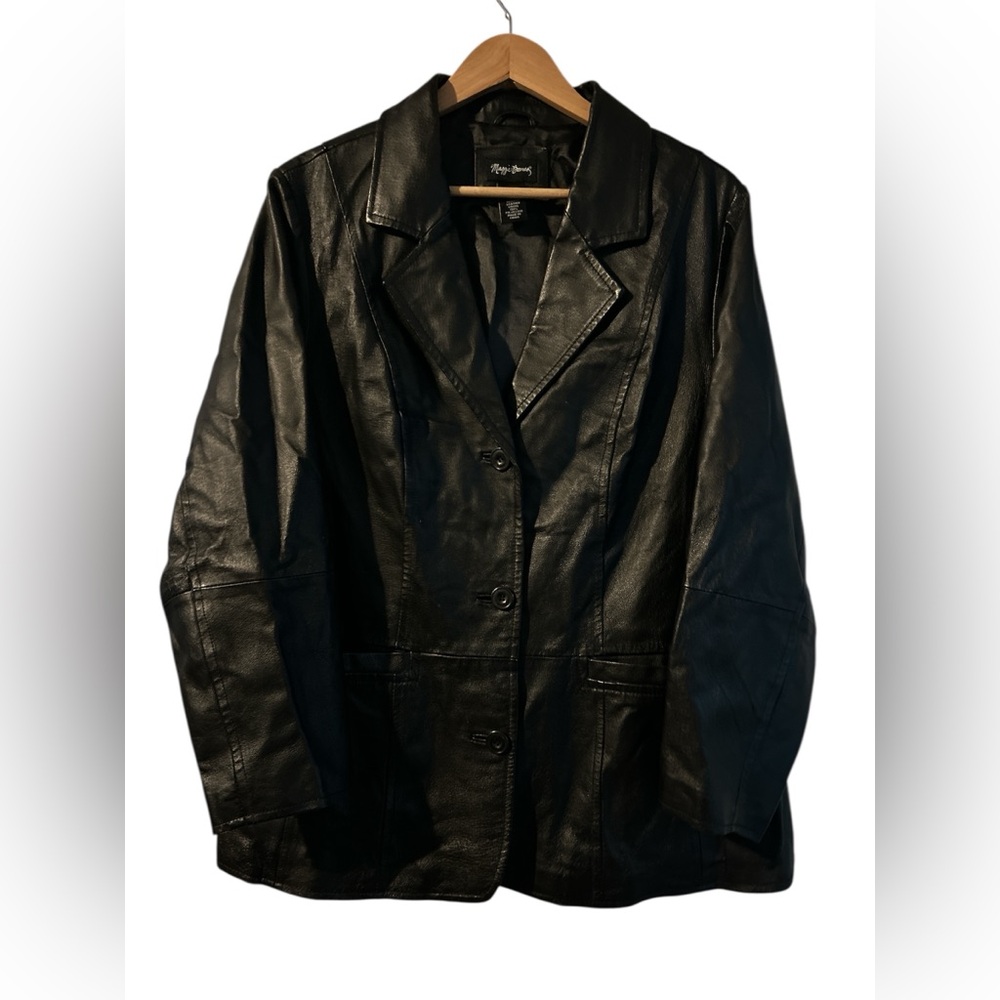 Classic Black Leather Blazer Jacket - Women
